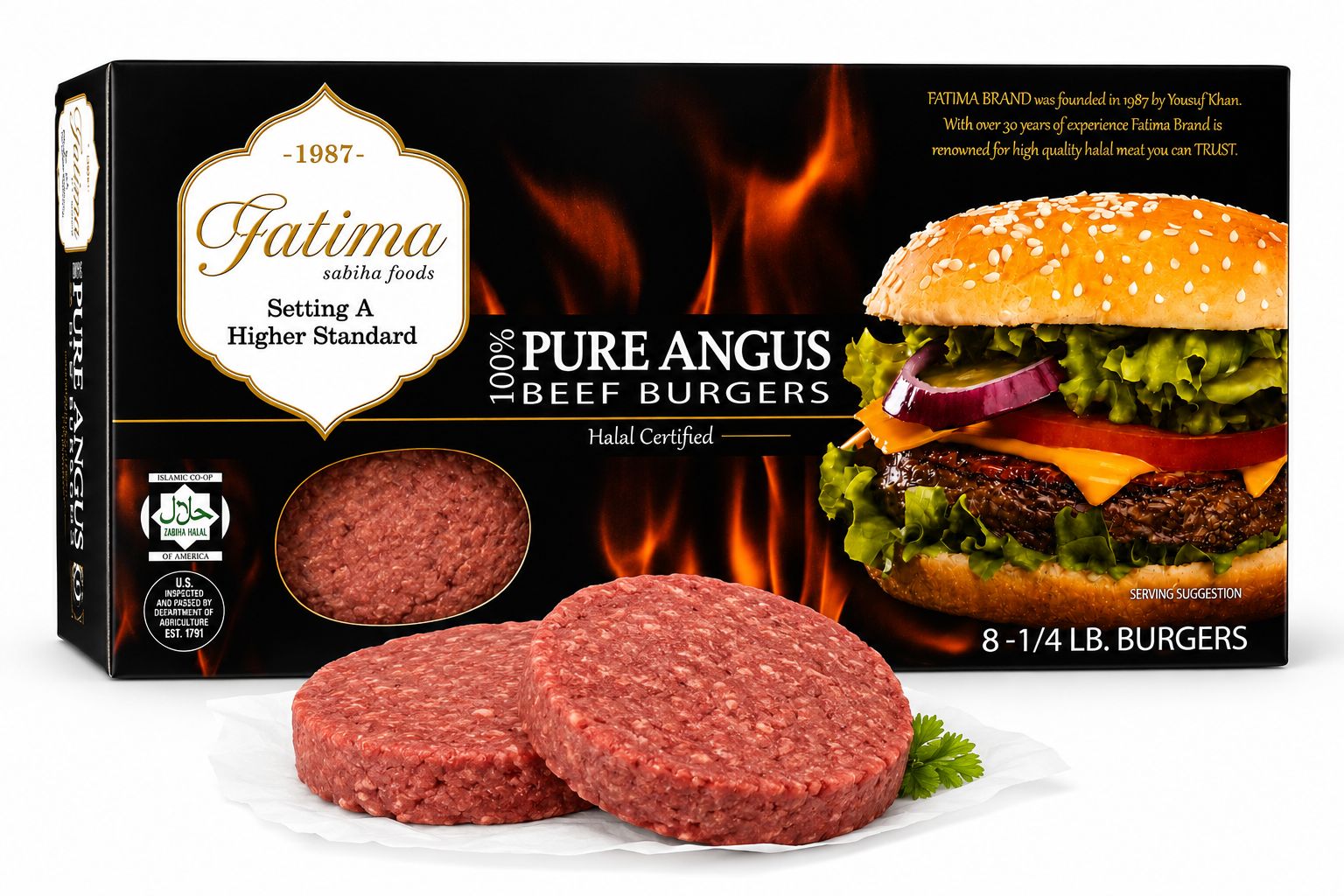 HALAL FATIMA - PURE ANGUS BEEF BURGERS